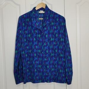 Blue and Green Geometric Blouse